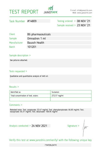 (Lab tested) Omnadren, box of 5 ampules - Image 2