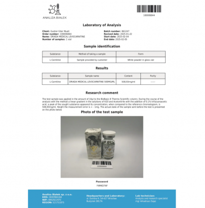 Levocarnitine 500 mg/ml (L-carnitine) 10ml vial Driada - Image 2