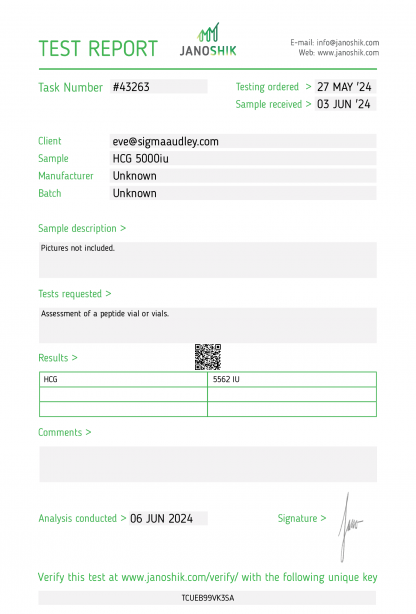 HCG 5000iu (Human chorionic gonadotropin) Sigma Audley